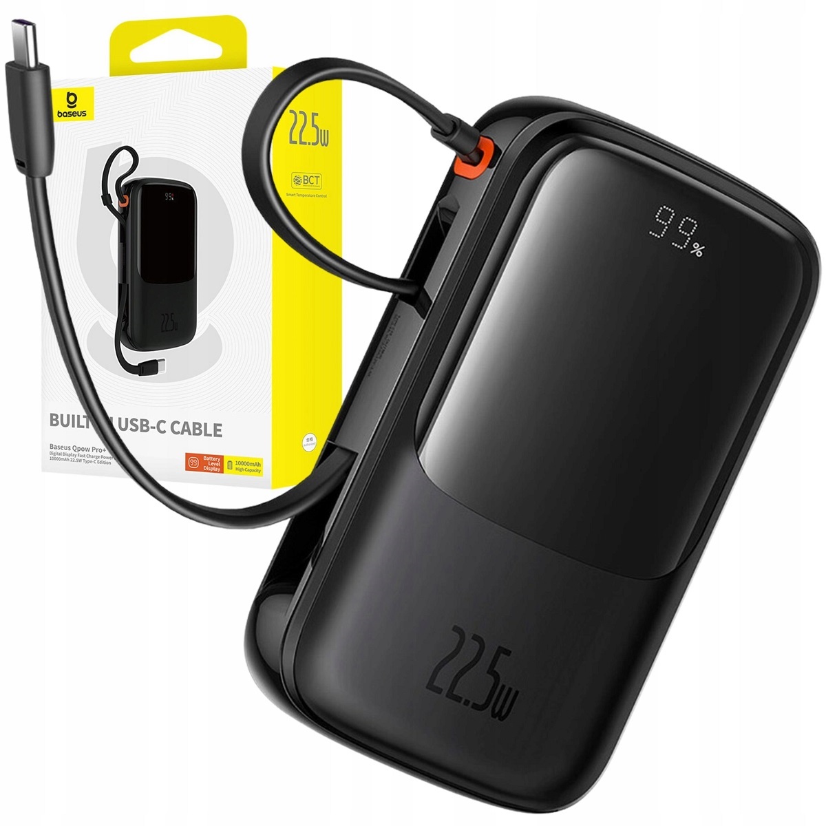 PowerBank 10000mAh Carga Rapida Digital USB C Built Negro Baseus