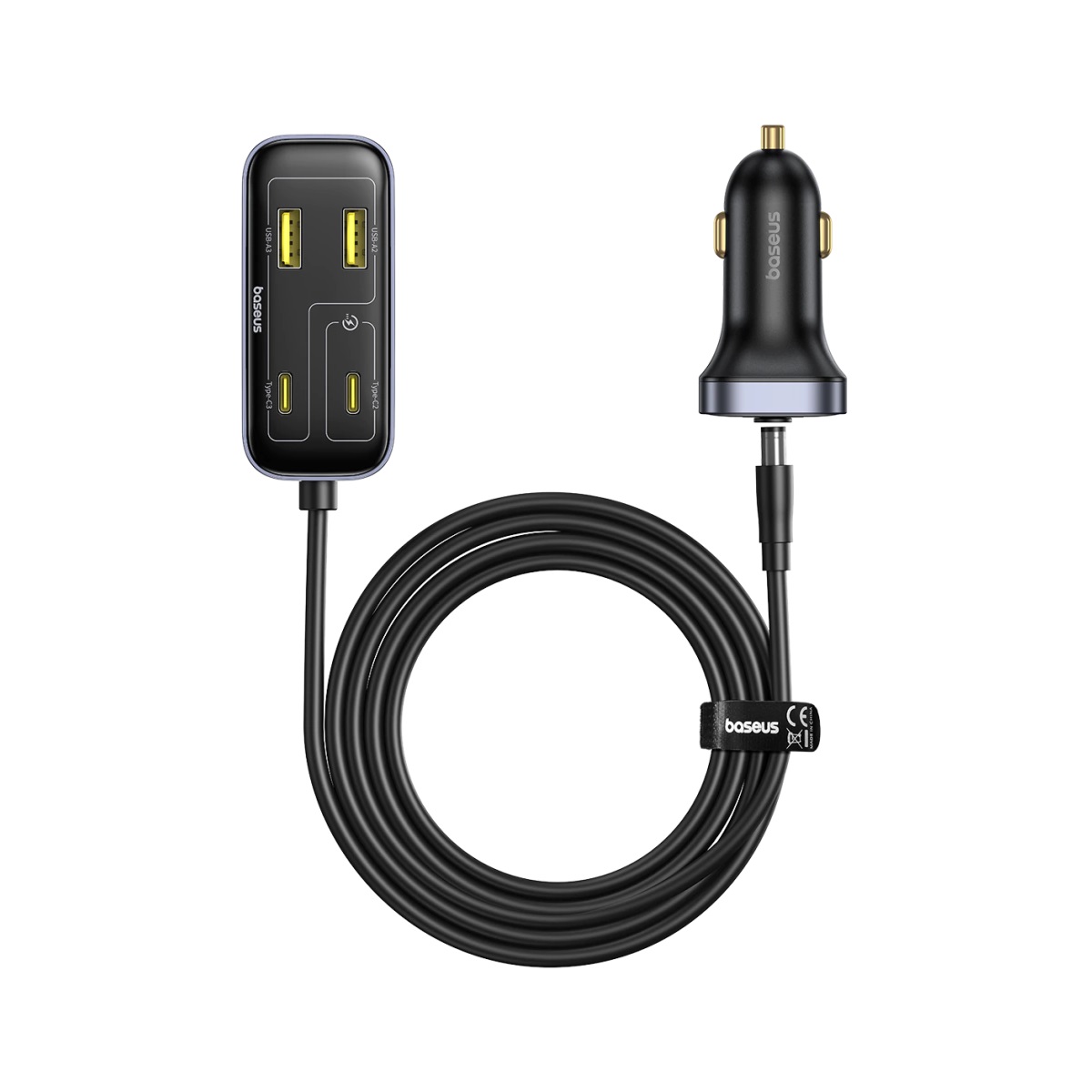 Cargador 12v/24v Para Auto 3 USB + 3 USB C 110W Con Alargue Baseus