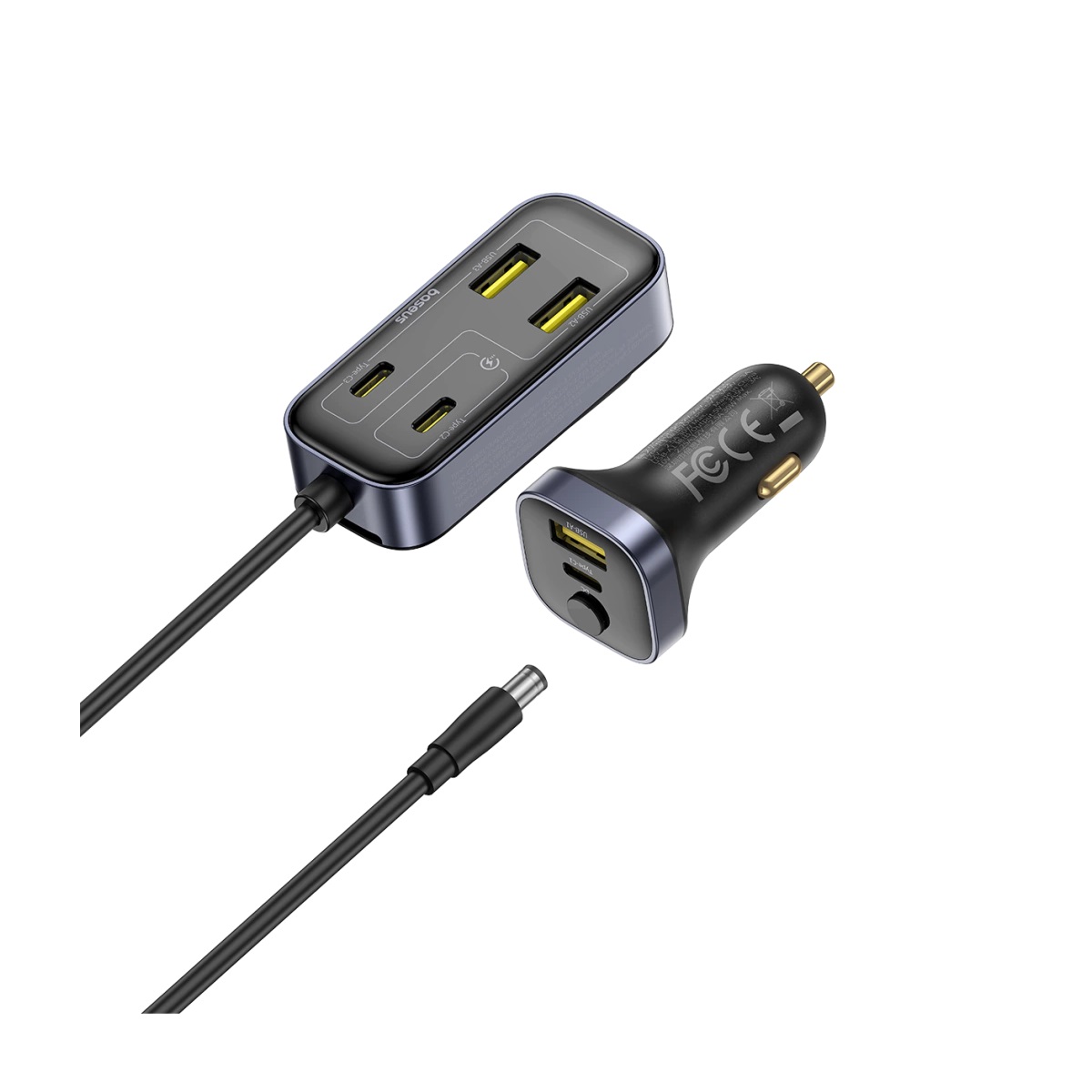 Cargador 12v/24v Para Auto 3 USB + 3 USB C 110W Con Alargue Baseus