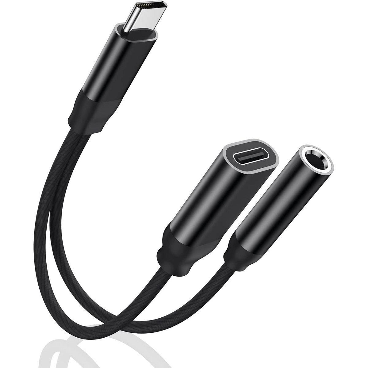 Adaptador USB C M a USB C H + Jack 3.5mm