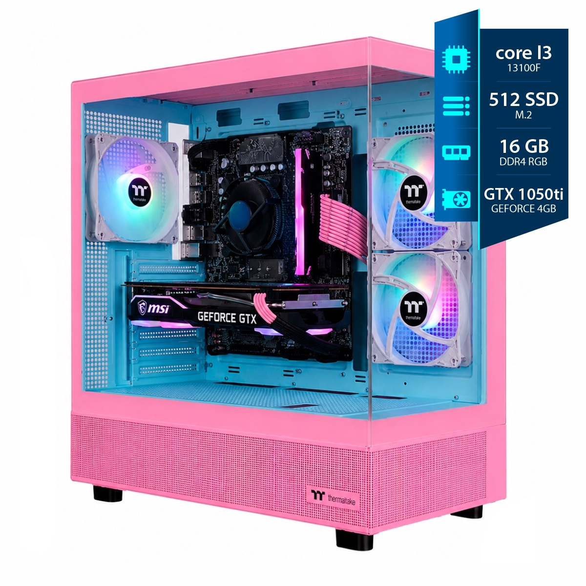 Pc Gamer - I3 - 16GB RGB - SSD 512GB - GTX 1050TI 4GB - Gab Bubble Pink ARGB