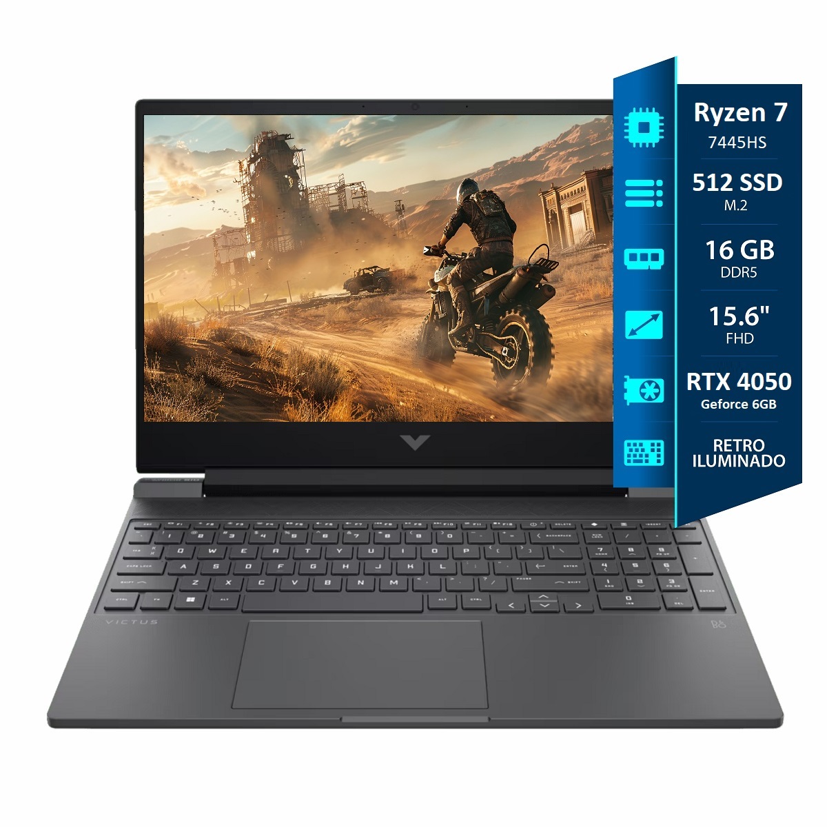 Notebook HP Victus Gamer Ryzen 7 7445HS - 16GB - 512SSD - Rtx 4050 6GB - 15.6