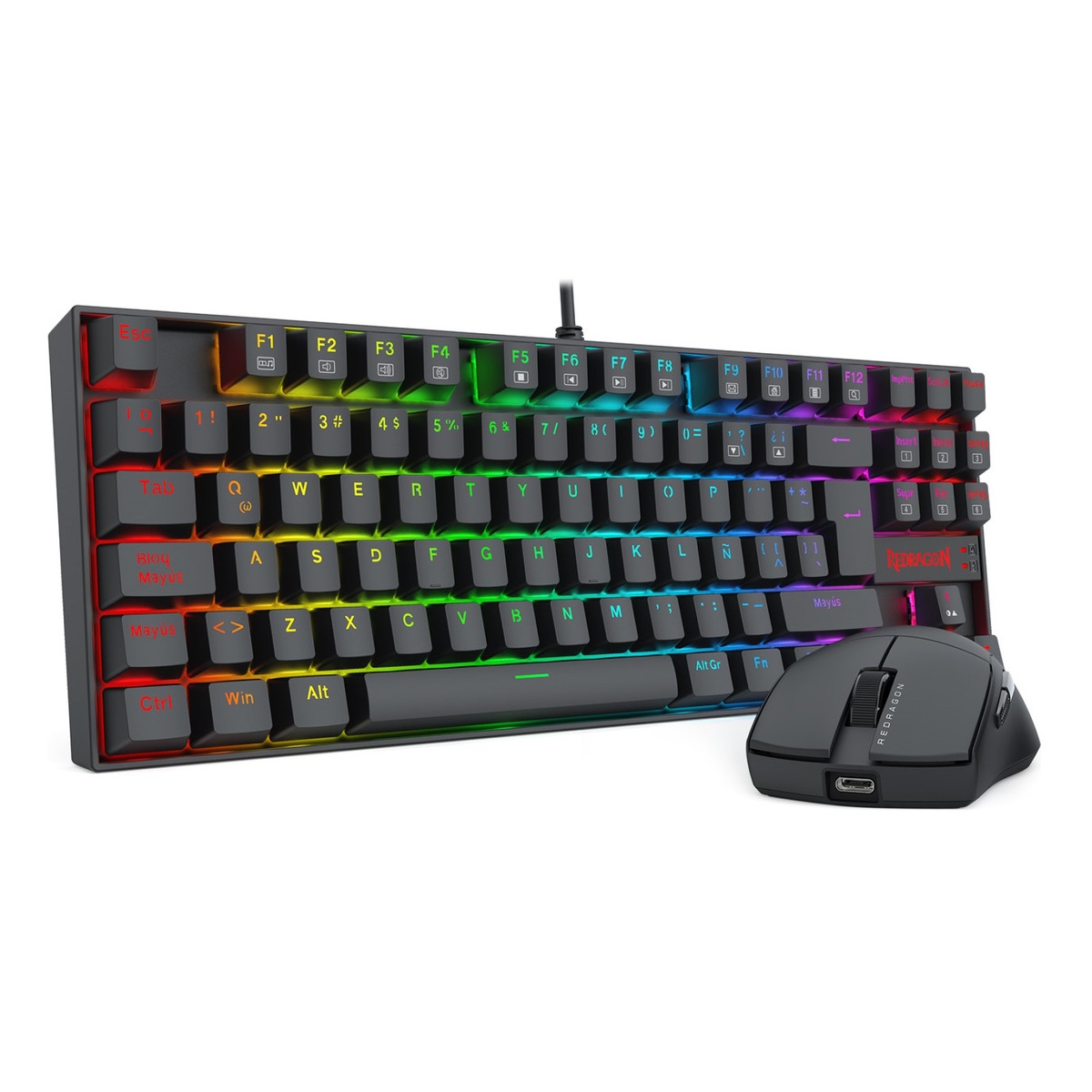 Kit Teclado Mecanico RGB Switch Rojo + Mouse Gamer S145 Negro Redragon