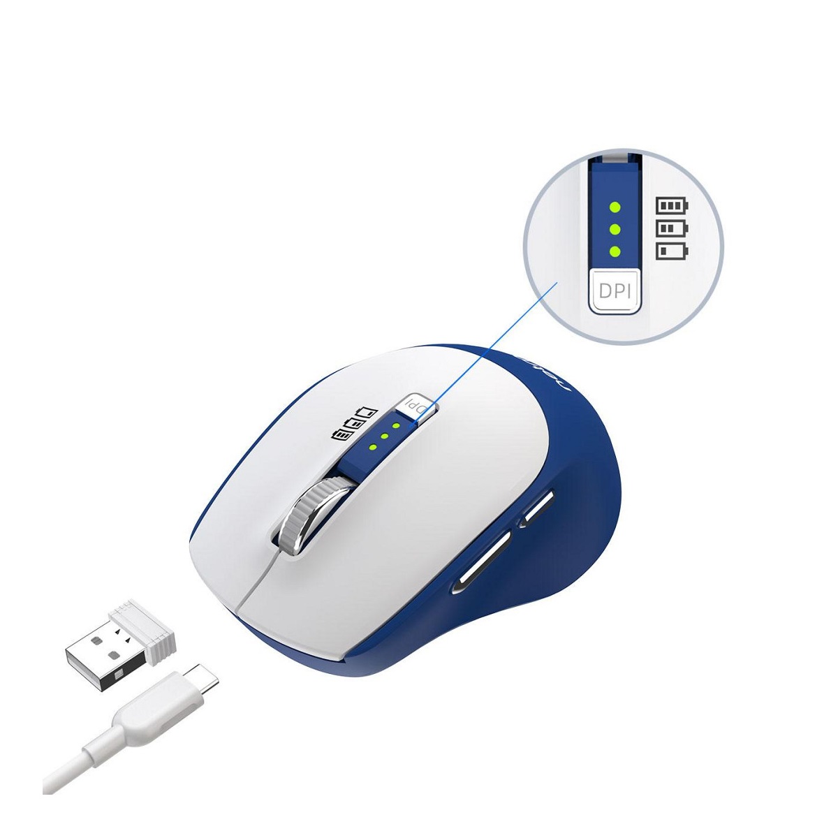 Mouse Inalambrico/Bluetooth Recargable Blanco/Azul NM-M679-B Netmak