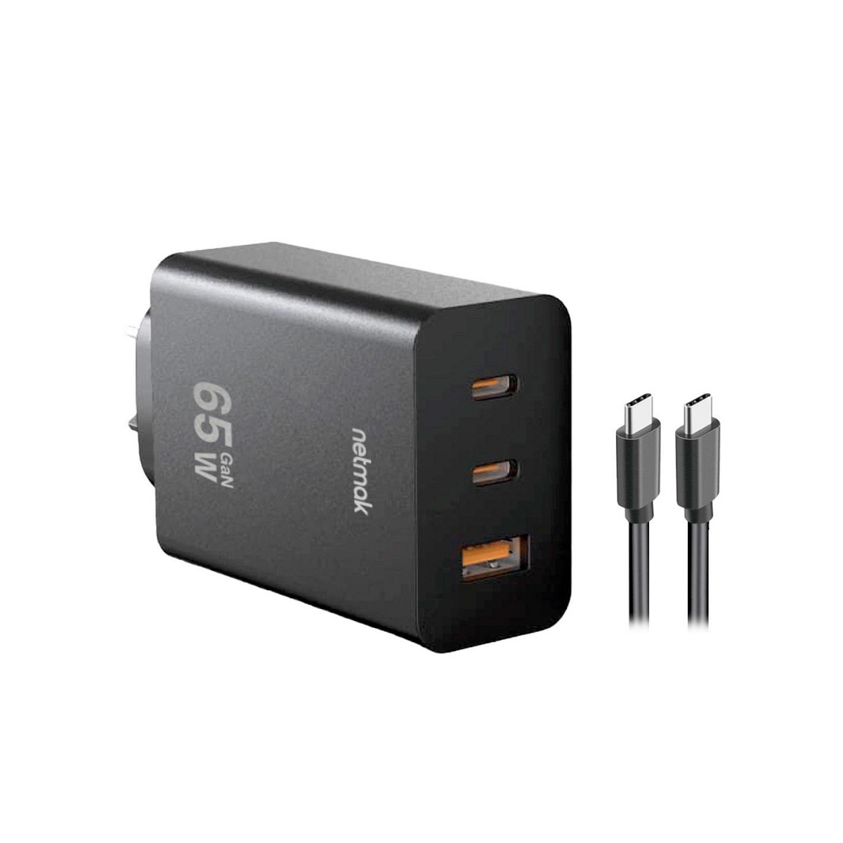 Cargador USB + 2 USB C 65W Carga Rapida + Cable USB C Negro NM-CP42 Netmak