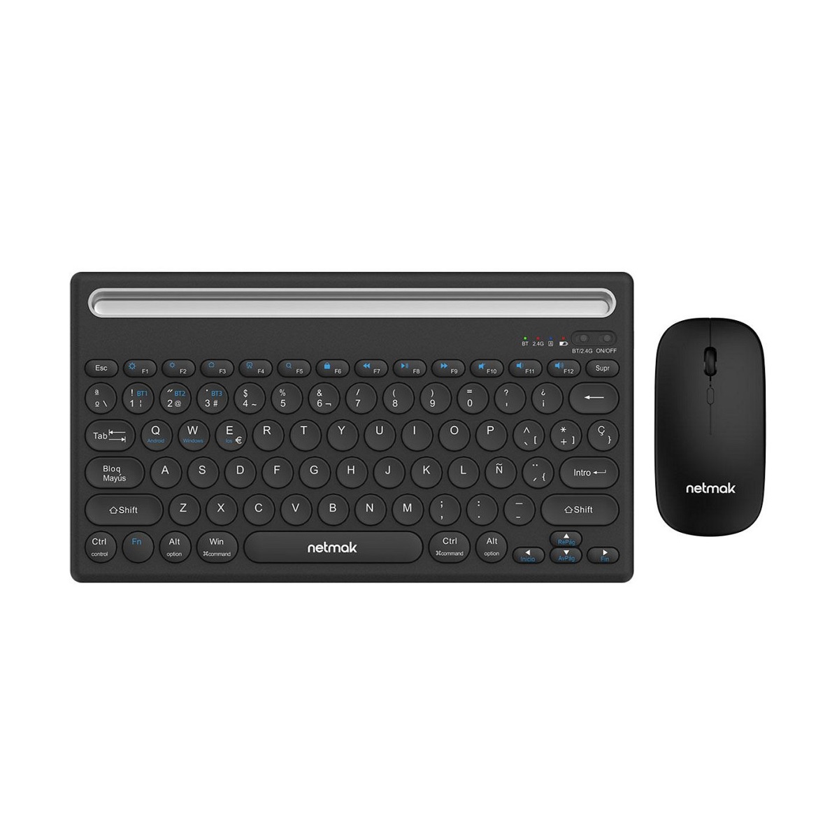 Kit Teclado Mouse Inalambrico/Bluetooth Recargable Español Negro NM-KB654 Netmak