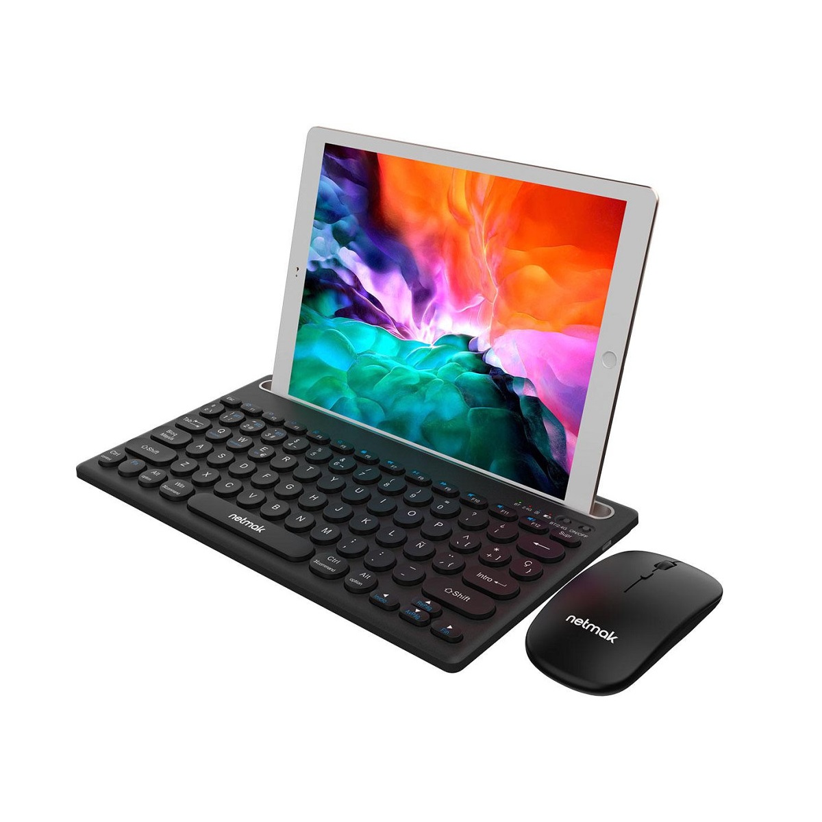 Kit Teclado Mouse Inalambrico/Bluetooth Recargable Español Negro NM-KB654 Netmak