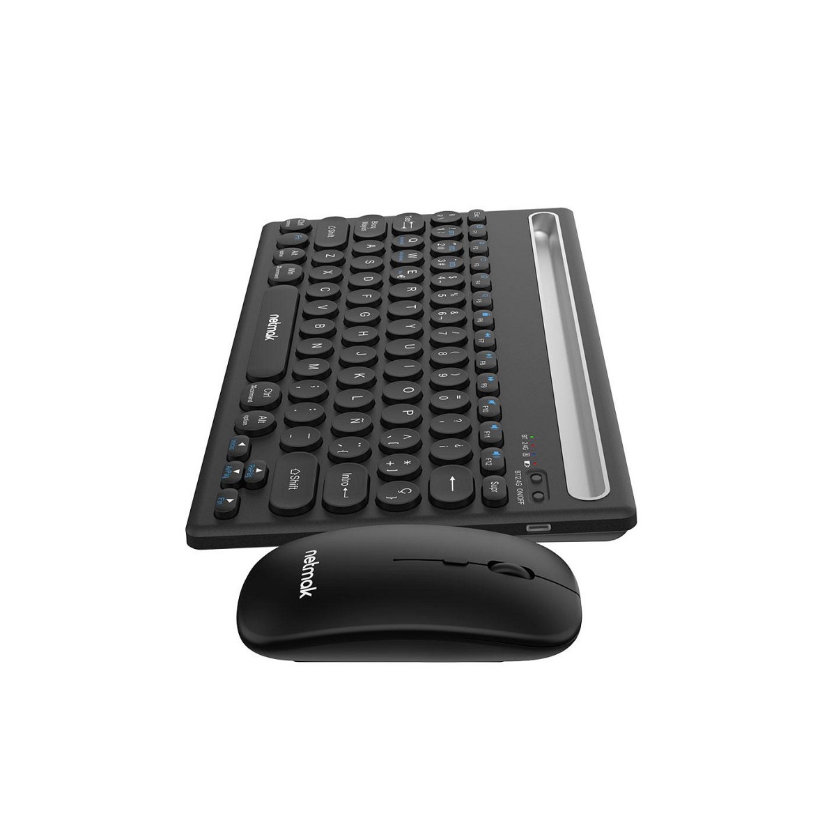 Kit Teclado Mouse Inalambrico/Bluetooth Recargable Español Negro NM-KB654 Netmak