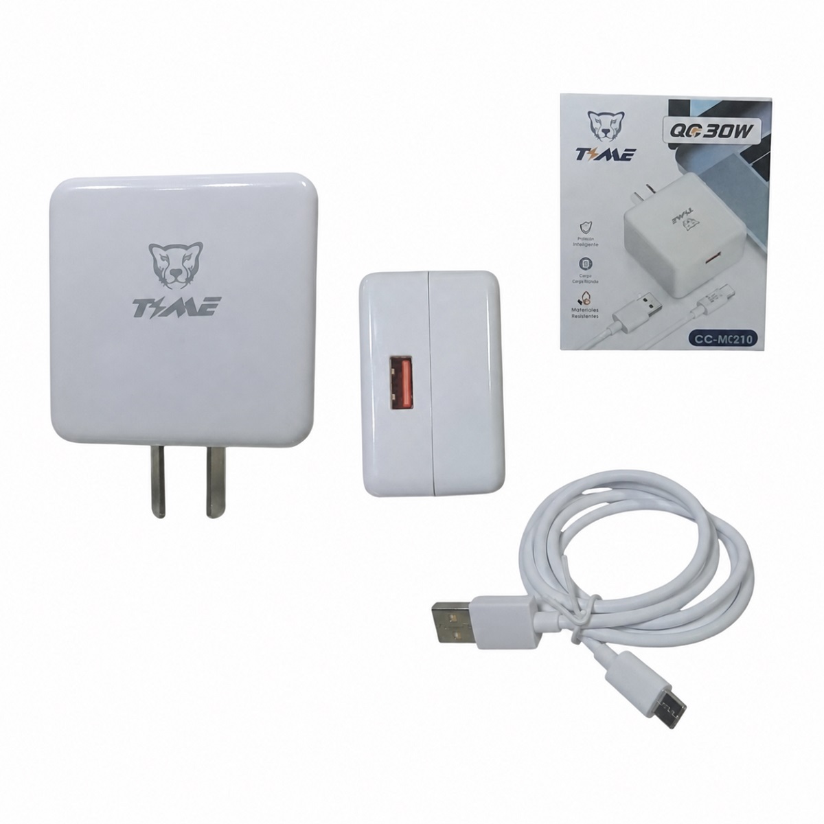 Cargador USB 30W Carga Rapida + Cable USB C Blanco CC-59236 Time