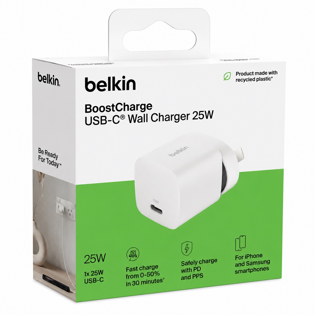 Cargador USB C 25W Carga Rapida Blanco BoostCharge Belkin