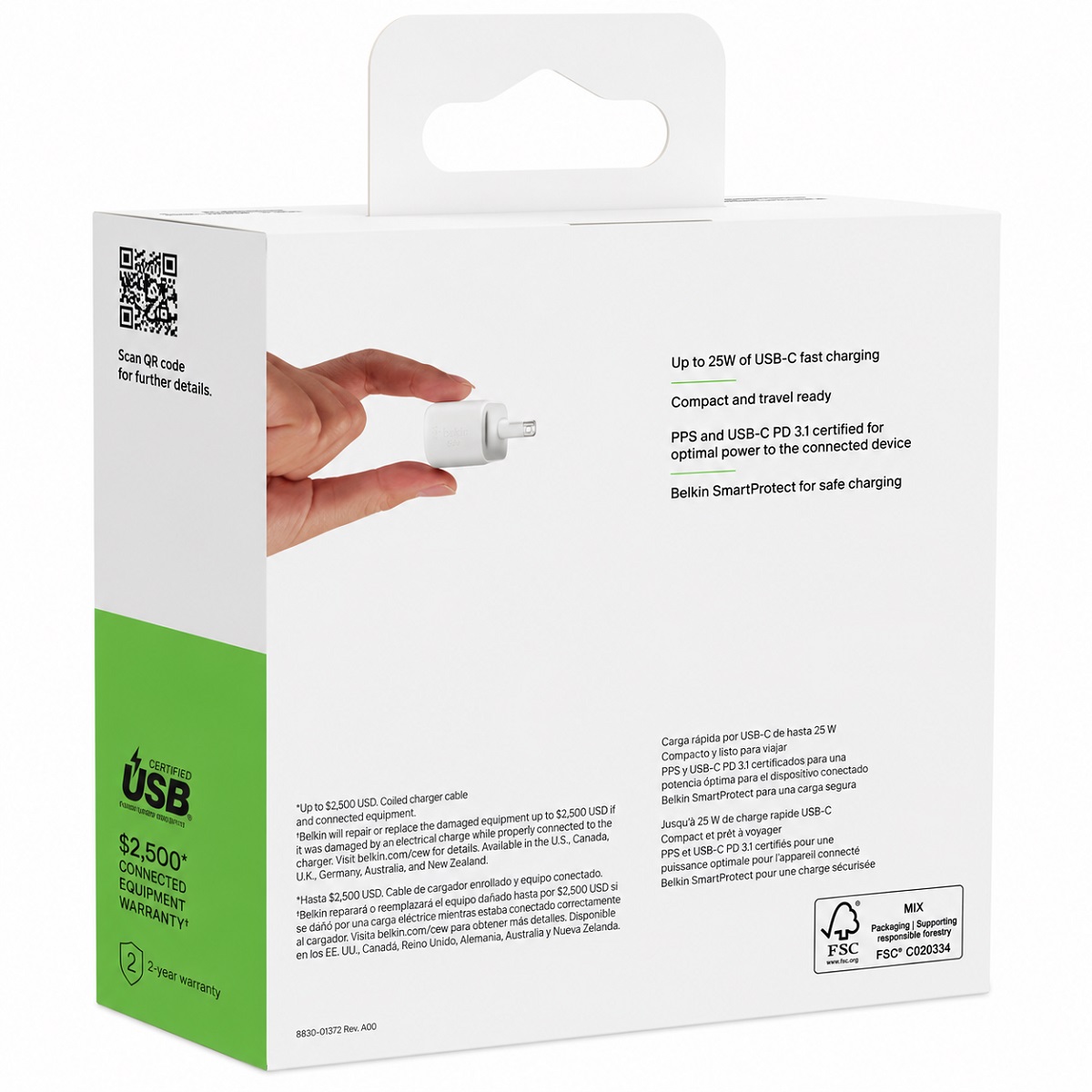 Cargador USB C 25W Carga Rapida Blanco BoostCharge Belkin