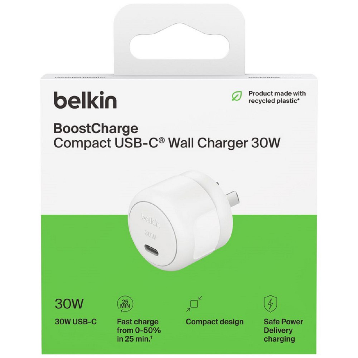 Cargador USB C 30W Carga Rapida Blanco BoostCharge Belkin