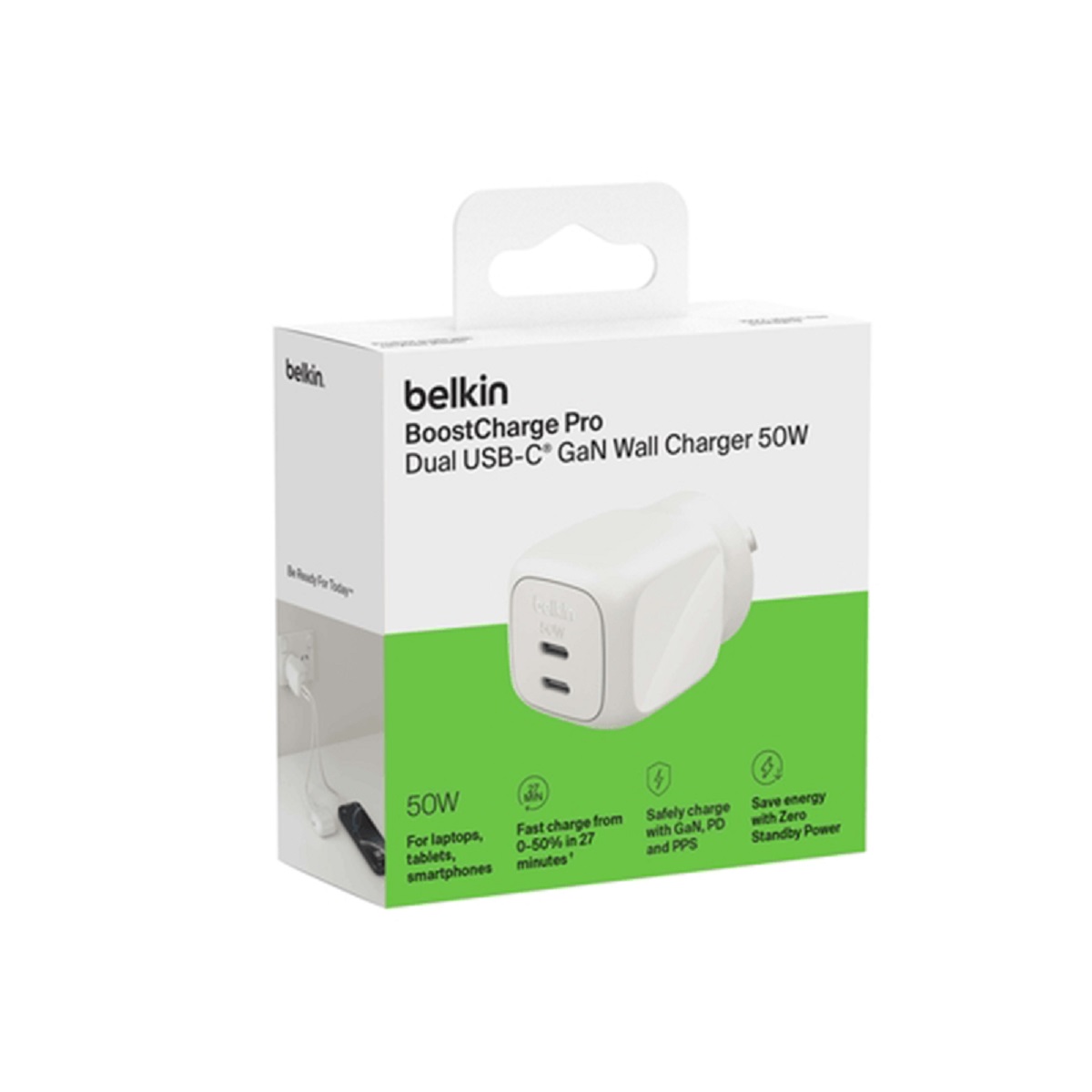 Cargador USB C 50W Carga Rapida Blanco BoostCharge Pro Belkin