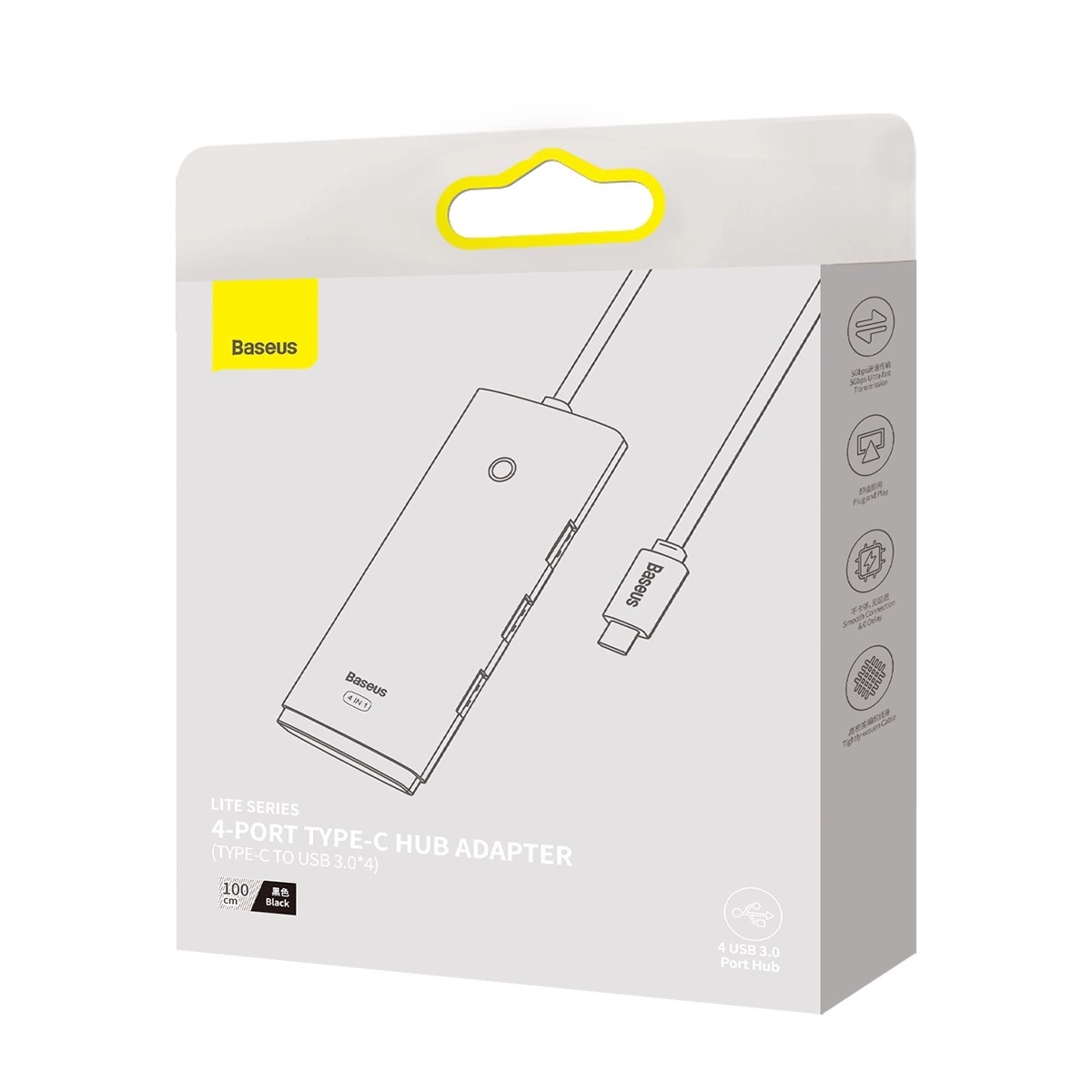 Hub USB C a 4 USB 3.0 + USB C Negro Baseus