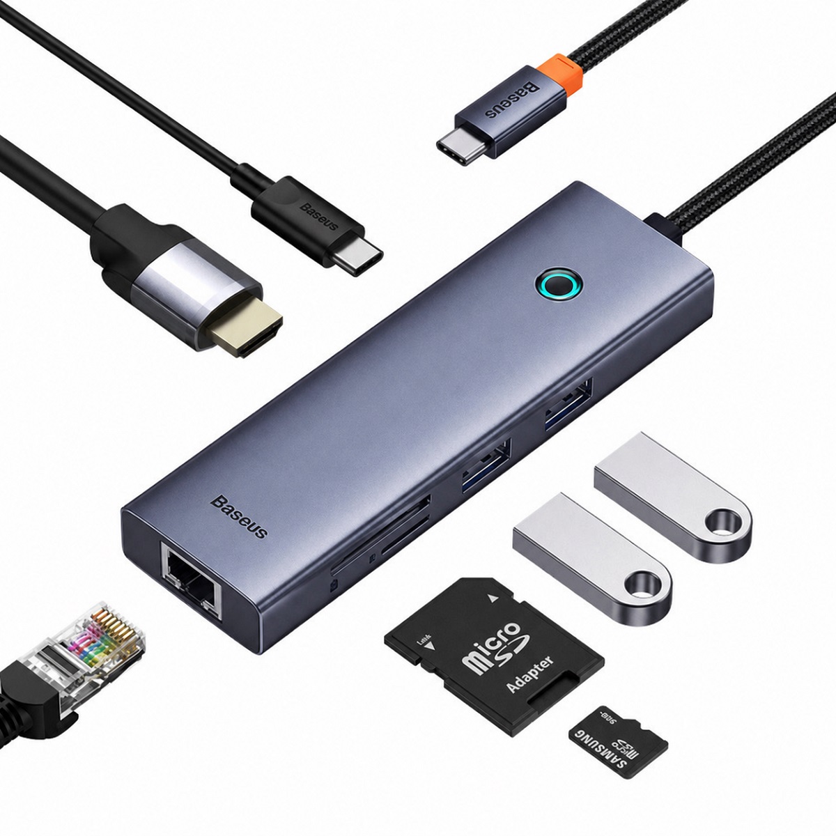 Hub USB C a 2 USB 3.0 + USB C/PD + HDMI 4K + SD + TF + RJ45 UltraJoy Baseus