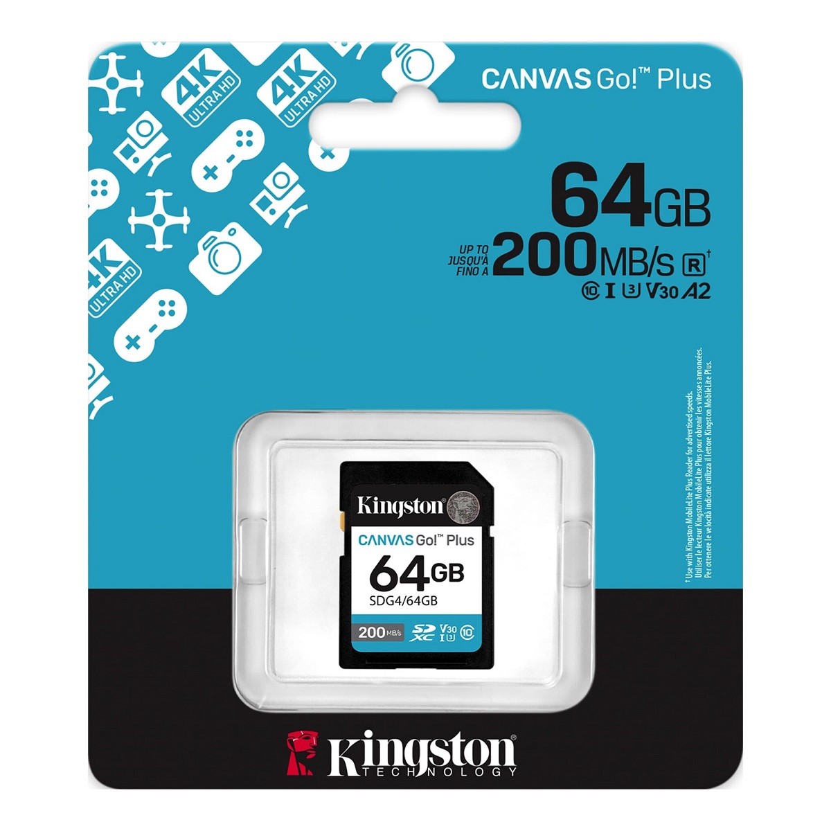 Memoria SD 64GB SDG4 Canvas Go Plus 200MB/s 4K Kingston