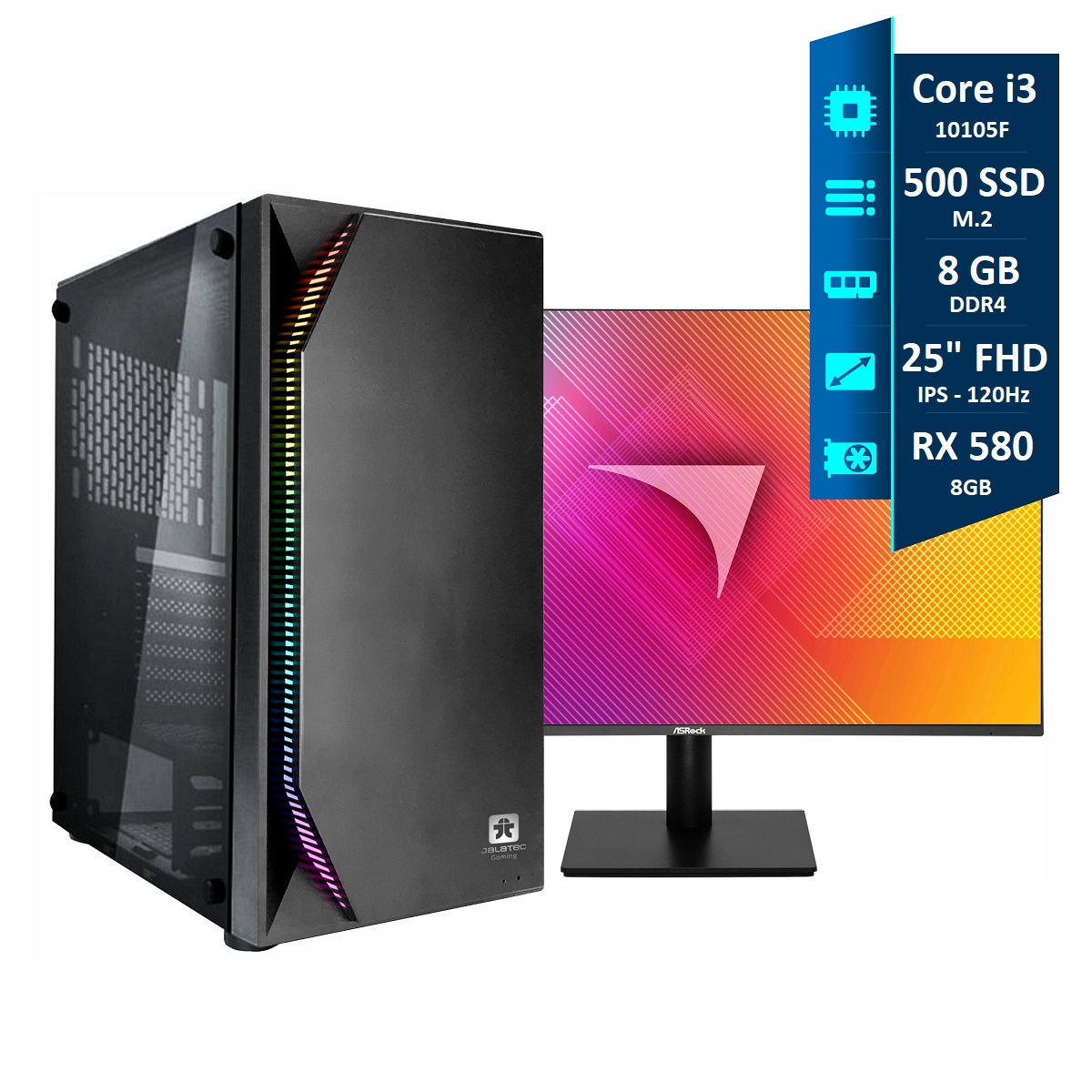 Computadora Gamer I3 - 16GB - SSD 500GB - RX 580 - Monitor 25