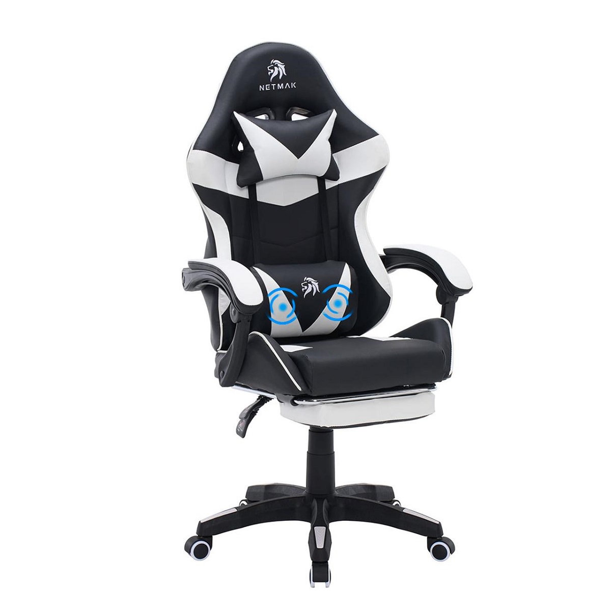 Silla Gamer C/Masajeador Negro/Blanco NM-SG907 Netmak