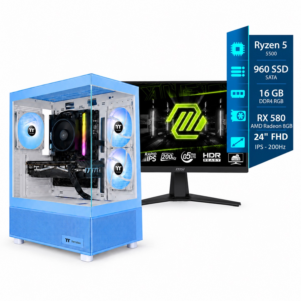Computadora Gamer Ryzen 5 - RX580 - 16GB - 960GB SSD - Monitor Gamer 24"